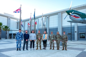 Three Professional Staff Members from the Strategic Forces Subcommittee of the House Armed Services Committee stand with U.S. Space Forces - Space and Space Delta 5 leadership in front of S4S Headquarters at Vandenberg Space Force Base, Calif., Nov. 4, 2024. During the visit, the PSMs received a Joint Space Operations Plan briefing and Combined Space Operations Center tour to better understand S4S's role when assessing risks and threats to the space mission. (U.S. Space Force photo by Tech. Sgt. Luke Kitterman)