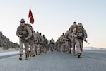 U.S. Marines with 3rd Battalion, 11th Marine Regiment, 1st Marine Division, conduct a 9-mile hike at Marine Corps Air-Ground Combat Center, Twentynine Palms, California, Sept. 14, 2023. 3rd Battalion, 11th Marine Regiment, will be deploying overseas and has completed a variety of physical training events to ensure mission readiness and success. (U.S. Marine Corps photo by Cpl. Andrew Bray)