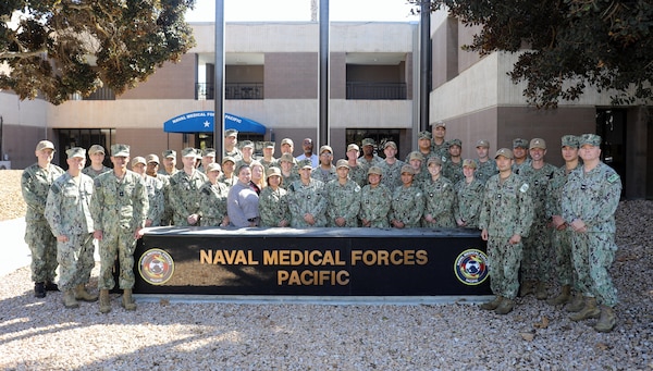 Naval Medical Forces Pacific’s medical Command Post Exercise (CPX) team members gather at the Naval Medical Forces Pacific headquarters following a successful three-day exercise held at Naval Medical Center San Diego, Nov. 1. The exercise, a part of Keen Sword 25, aimed to enhance readiness and coordination for Health Service Support (HHS) in contested environments as part of Keen Sword 25. Keen Sword is a biennial, joint and bilateral field-training exercise involving U.S. military and Japan Self-Defense Forces personnel, designed to increase readiness and interoperability while strengthening the U.S.-Japan alliance.