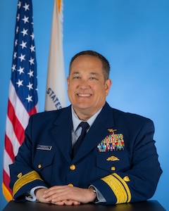 An official USCG Portrait of Rear Admiral Andrew Sugimoto.