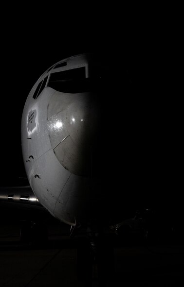 A U.S. Navy E-6B Mercury aircraft sits on the ramp prior to take-off Nov. 5, 2024, at Vandenberg Space Force Base, California. Airmen from the 625th Strategic Operations Squadron out of Offutt Air Force Base, Nebraska, were aboard the aircraft to demonstrate the reliability and effectiveness of the Air Launch Control System system. (U.S. Air Force photo by Airman 1st Class Alyssa Bankston)