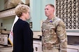 U.S. Rep. Chrissy Houlahan, left, presents a Purple Heart to U.S. Army Sgt. 1st Class Michael Picard, assigned to the Recruiting and Retention Battalion, Pennsylvania Army National Guard, during a ceremony at Valley Forge Military Academy in Wayne, Pennsylvania, Nov. 1, 2024. Picard was recognized for actions he took while deployed to Afghanistan with the Oklahoma National Guard in 2011. (U.S. Army National Guard photo Staff Sgt. Brandon Willis)