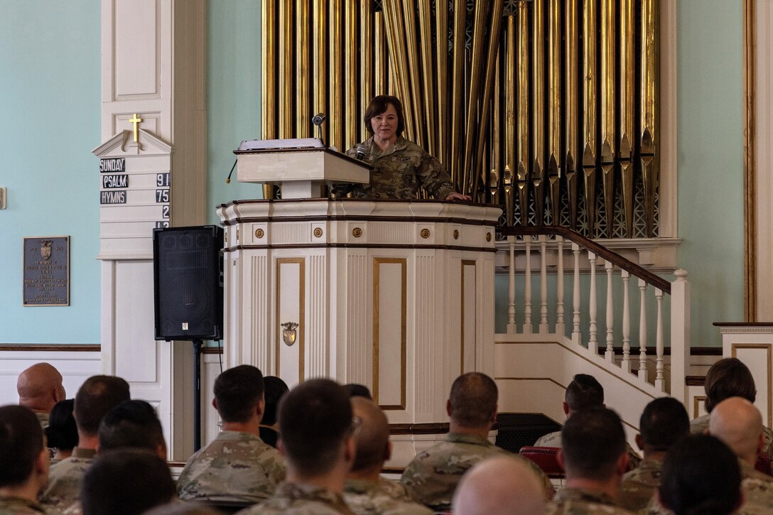 U.S. Army Sgt. 1st Class Michael Picard, assigned to the Recruiting and Retention Battalion, Pennsylvania Army National Guard, receives a Purple Heart during a ceremony at Valley Forge Military Academy in Wayne, Pennsylvania, Nov. 1, 2024. Picard was recognized for actions he took while deployed to Afghanistan with the Oklahoma National Guard in 2011. (U.S. Army National Guard photo Staff Sgt. Brandon Willis)
