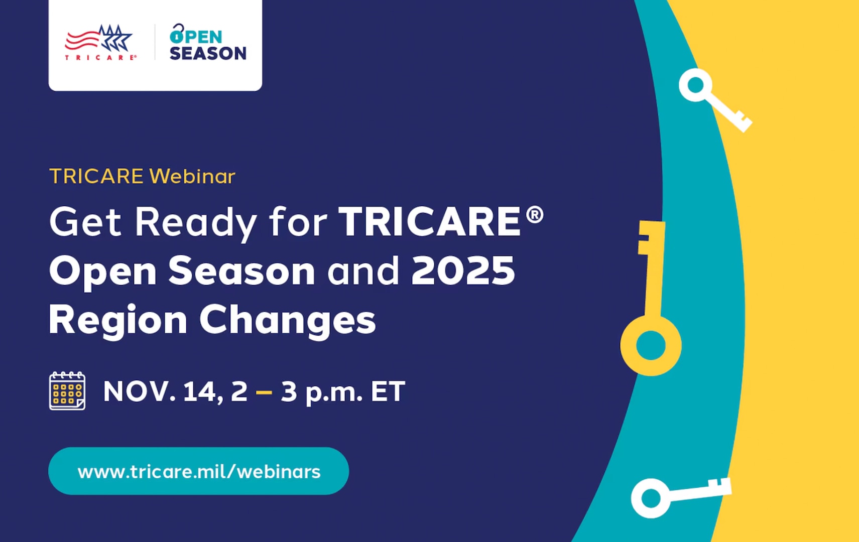 A graphic that encourages members to attend a brief for open season for Tricare on Nov 14 2024 from 1400-1500.