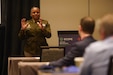 Brig. Gen. Tomika Seaberry answers questions from the audience after her keynote speech at the SCOPE Logistics and Supply Chain Summit in Schaumburg, Illinois. Brig. Gen. Seaberry delivered a speech entitled “Leadership for the Future: Strengthening Talent Management in Modern Supply Chains”. Her speech emphasized talent management and the need for mentorship. 

She encouraged the executive-level leaders in the room to engage with the talent they have within their organizations and reminded them that some of those team members could also be Army Reserve Soldiers. Having an Army Reserve Soldier as one of the talented members in their civilian organization benefits both the Soldier and the employer.