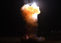 An unarmed Minuteman III Intercontinental Ballistic Missile launches during an operational test.