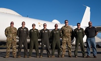 A joint team of Air Force Global Strike Command Airmen and Navy aircrew launched an unarmed Minuteman III intercontinental ballistic missile equipped with multiple targetable re-entry vehicles from aboard the Airborne Launch Control System Nov. 5, 2024 at 11:01 p.m. Pacific Time from Vandenberg Space Force Base, California. Airmen from the 625th Strategic Operations Squadron out of Offutt Air Force Base, Nebraska, were aboard the U.S. Navy E-6B Mercury aircraft to demonstrate the reliability and effectiveness of the ALCS system. (U.S. Air Force photo by Airman 1st Class Alyssa Bankston)