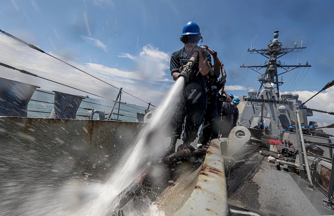 USS Dewey (DDG 105) departs Lumut, Malaysia.