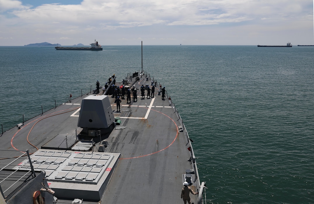 USS Dewey (DDG 105) departs Lumut, Malaysia.