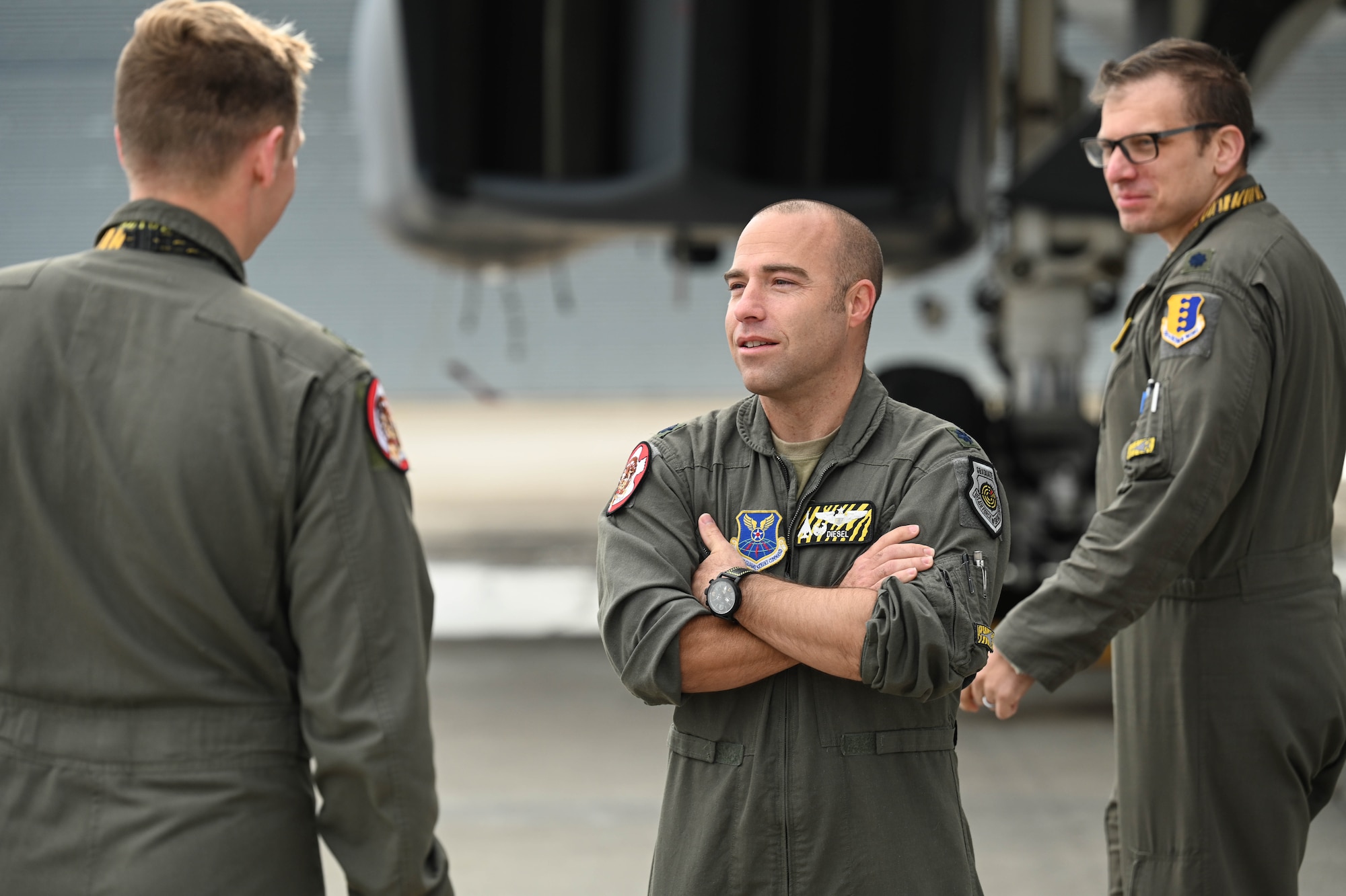 37th Bomb Squadron commander speaks with pilot.