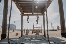U.S. Marine Corps recruits with Fox Company, 2nd Recruit Training Battalion, navigate through an obstacle during a confidence course training event at Marine Corps Recruit Depot San Diego, California, Oct. 24, 2024. The confidence course challenges recruits physically and mentally through obstacles that require confidence in their strength, balance, and determination. (U.S. Marine Corps photo by Cpl. Sarah M. Grawcock)