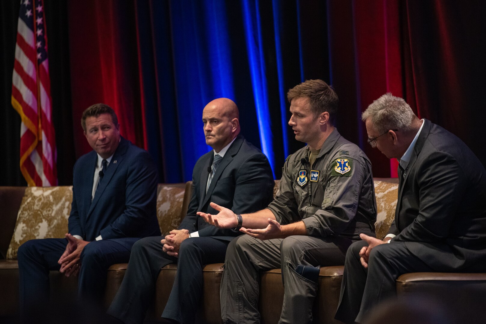 U.S. Air Force Col. Peter Lee, 12th Flying Training Wing commander, speaks on a panel during the Military Flight Training Summit Oct. 29, 2024, in San Antonio, Texas. Lee was part of a panel that discussed the Air Force’s leading trends, successes and challenges with the training pipeline ecosystem. The MFTS brought together more than 300 flight training program managers, industry leaders and subject matter experts to discuss challenges at the forefront of pilot training. (U.S. Air Force photo be Benjamin Faske)