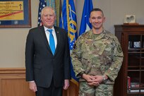 16th Air Force commander poses with Secretary of the Air Force in an office