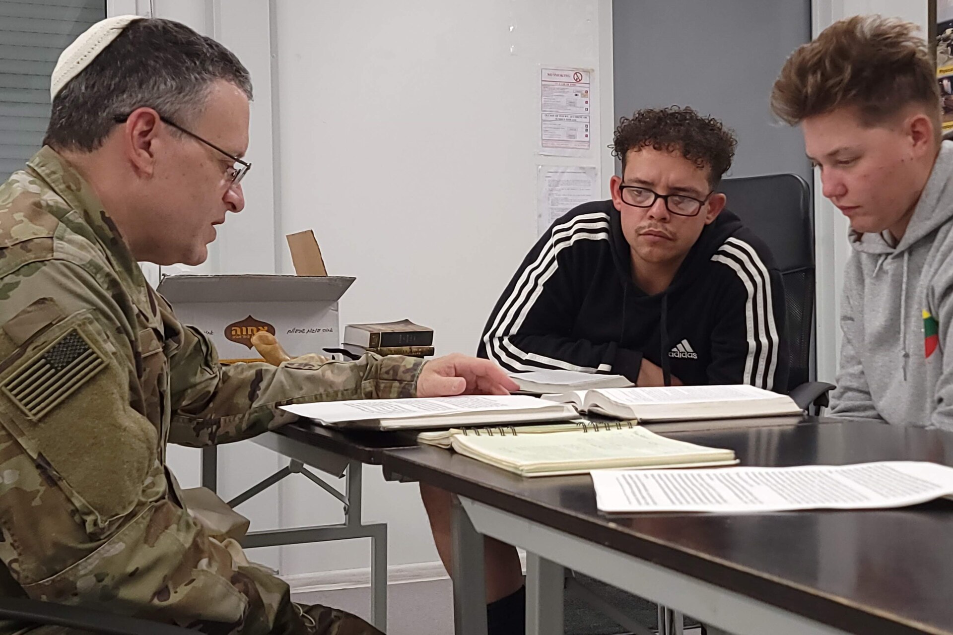 U.S. Army Maj. Aaron Gaber, a Jewish chaplain with the 56th Stryker Brigade Combat Team, 28th Infantry Division, Pennsylvania National Guard, observes the holiday of Yom Kippur with Soldiers and civilians in Lithuania. (U.S. Army National Guard photo by Staff Sgt. John Mateja)