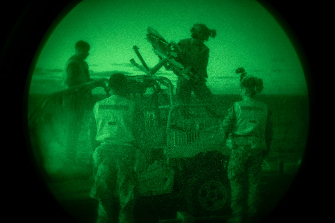 U.S. Marines with Low Altitude Air Defense, Marine Medium Tiltrotor Squadron 365 (Reinforced), 24th Marine Expeditionary Unit (MEU) Special Operations Capable (SOC), conduct simulated counter unmanned aerial systems operations aboard the amphibious assault ship USS Wasp (LHD 1) while underway in the Mediterranean Sea, Oct. 24, 2024. The Wasp (WSP) Amphibious Ready Group (ARG) and embarked 24th MEU (SOC) is conducting operations in the U.S. Naval Forces Europe and Africa area of operations on a scheduled deployment. The WSP ARG-24th MEU (SOC) is supporting U.S., Allied and partner interests in the region, including in the Eastern Mediterranean Sea, to continue promoting regional stability and deterring aggression. (U.S. Marine Corps photo by Lance Cpl. John Allen)