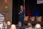 U.S. Air Force Lt. Gen. Brian Robinson, commander of Air Education and Training Command, delivers the keynote speech at the Military Flight Training Conference Oct. 29, 2024, in San Antonio, Texas. The conference brought together over 300 military and industry leaders, aviation trainers, and international delegates focused on the future of pilot training. Lt. Gen. Robinson outlined strategic initiatives to modernize flight curriculum, integrate emerging technologies, and enhance joint training across the U.S. Air Force, Navy, and Army, as well as with allied nations. Robinson emphasized a data-driven approach to address the ongoing pilot shortage, fostering collaboration across branches to equip the next generation of aviators with critical skills for a complex global landscape. (U.S. Air Force photo by Jonathan Mallard)