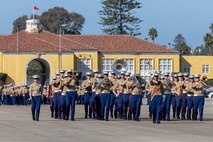 U.S. Marines with the Marine Band San Diego, California, perform at a graduation ceremony for Delta Company, 1st Recruit Training Battalion, at Marine Corps Recruit Depot San Diego, California, Nov. 1, 2024. Graduation took place at the completion of the 13-week transformation, which included training for drill, marksmanship, basic combat skills, and Marine Corps customs and traditions. (U.S. Marine Corps photo by Cpl. Alexander O. Devereux)
