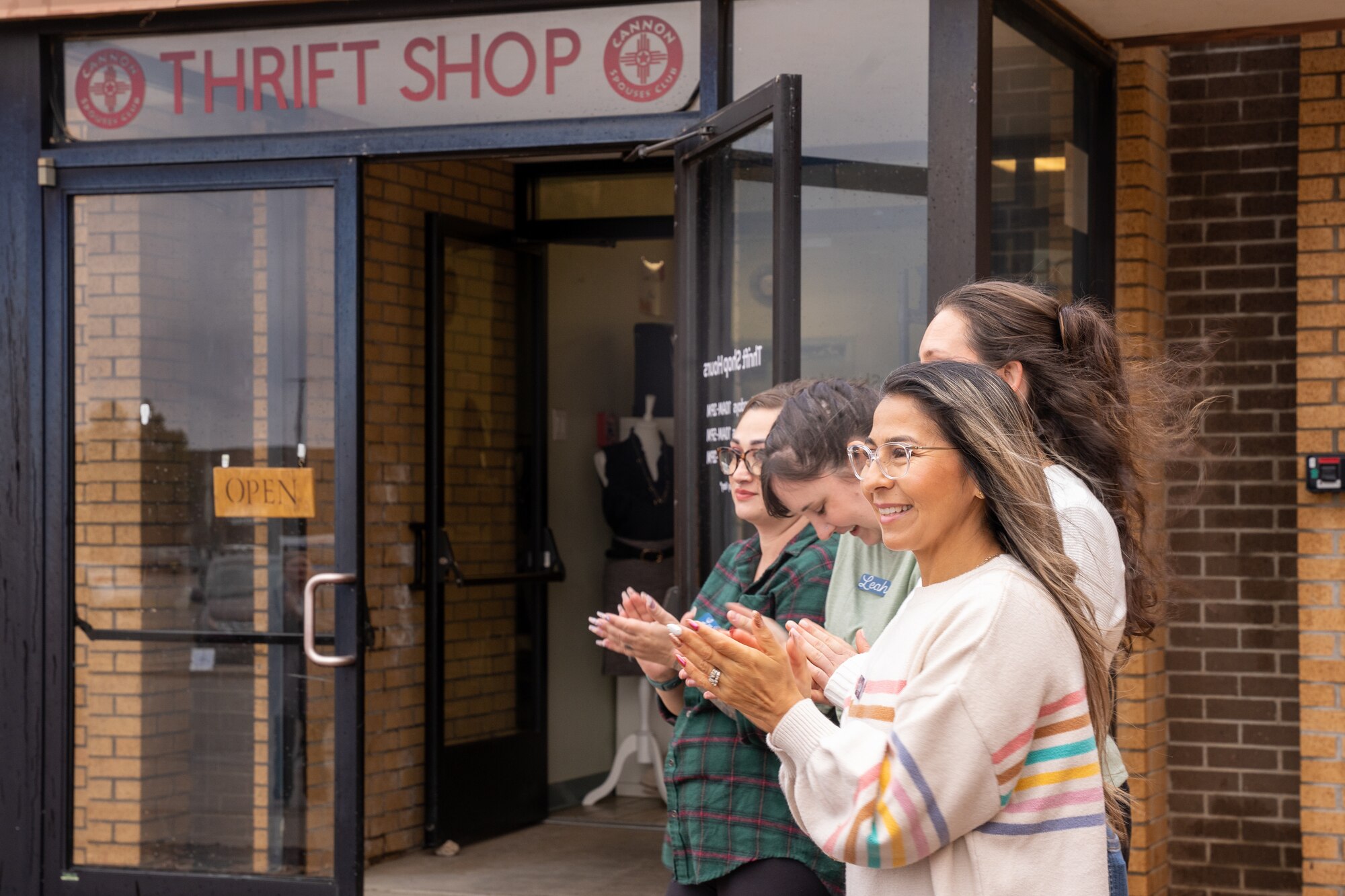 Volunteers celebrate the grand re-opening of the Cannon Air Force Base Thrift Shop at Cannon AFB, New Mexico, Nov. 2, 2024.