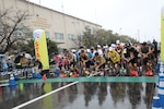 Runners take off at the start of the Yokohama North Dock Running Festival, held Nov. 3 on the installation. The event drew nearly 3,000 competitors for its 5K, 10K and half-marathon races.