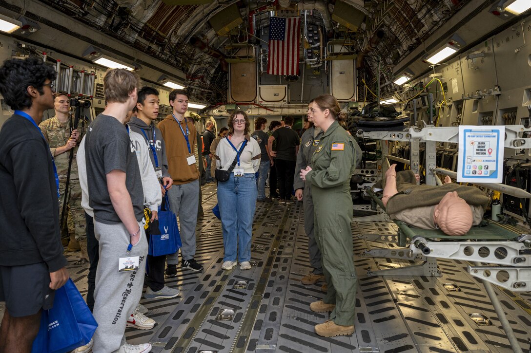 Approximately 500 high school student leaders from 33 different schools and two local Reserve Officer Training Corps detachments attended a total force All-Star Leadership Day event Nov. 6, 2024, at the 171st Air Refueling Wing near Pittsburgh, Pennsylvania. Students had the opportunity to tour a KC-135 Stratotanker, a C-17 Globemaster and a F-16D Fighting Falcon aircraft as well as participate in teamwork exercises, leadership challenges, and interactive career exploration sessions. (U.S. Air National Guard photo by Tech. Sgt. Zoe M. Wockenfuss)