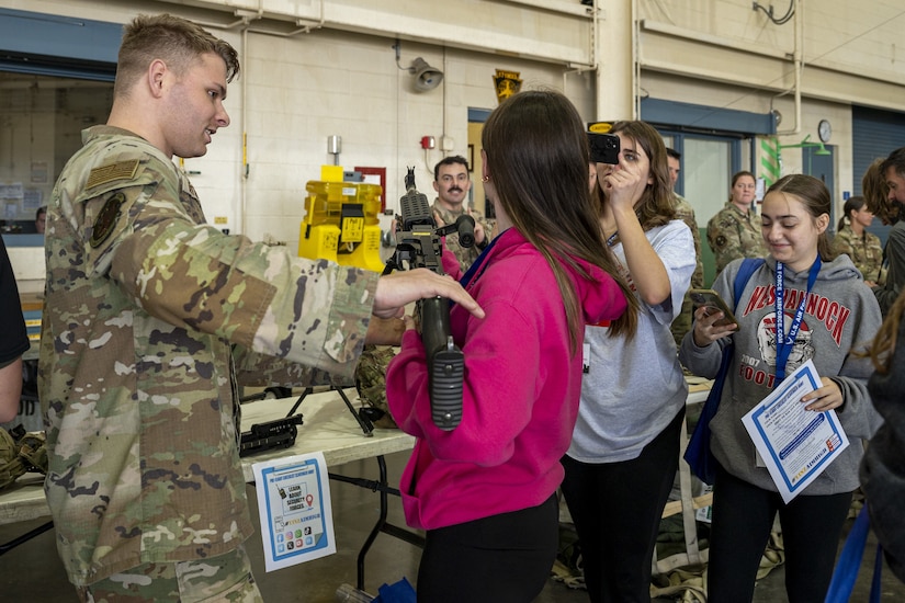 Approximately 500 high school student leaders from 33 different schools and two local Reserve Officer Training Corps detachments attended a total force All-Star Leadership Day event Nov. 6, 2024, at the 171st Air Refueling Wing near Pittsburgh, Pennsylvania. Students had the opportunity to tour a KC-135 Stratotanker, a C-17 Globemaster and a F-16D Fighting Falcon aircraft as well as participate in teamwork exercises, leadership challenges, and interactive career exploration sessions. (U.S. Air National Guard photo by Tech. Sgt. Zoe M. Wockenfuss)