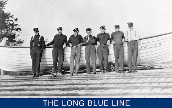 Photograph of the U.S. Life-Saving Service crew at Neah Bay, Washington Territory. The crewmembers were predominantly Makah Tribe members. (U.S. Coast Guard)