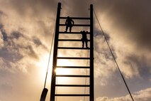 U.S. Marine Corps recruits with Mike Company, 3rd Recruit Training Battalion, navigate an obstacle during the Crucible at Marine Corps Base Camp Pendleton, California, Oct. 29, 2024. The Crucible is a 54-hour exercise where recruits apply the knowledge they learned throughout recruit training to earn the title United States Marine. (U.S. Marine Corps photo by Lance Cpl. Jacob B. Hutchinson)