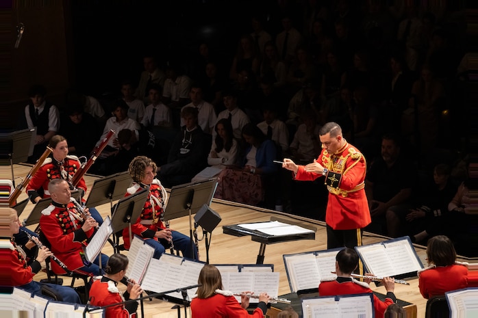 U.S. Marine Corps 1st. Lt. Jose D. Toranzo, Assistant Director of "the President's Own" United States Marine Band and a Broadview Heights, Ohio native, conducts songs from their 2024 National Concert Tour. “The President’s Own” United States Marine Band’s mission is to perform music for the President of the United States and the Commandant of the Marine Corps. Founded in 1798 by an Act of Congress, the Marine Band is America’s oldest continuously active professional musical organization. (U.S. Marine Corps photo by Cpl. Luis A. Ponce Alavez Jr.)