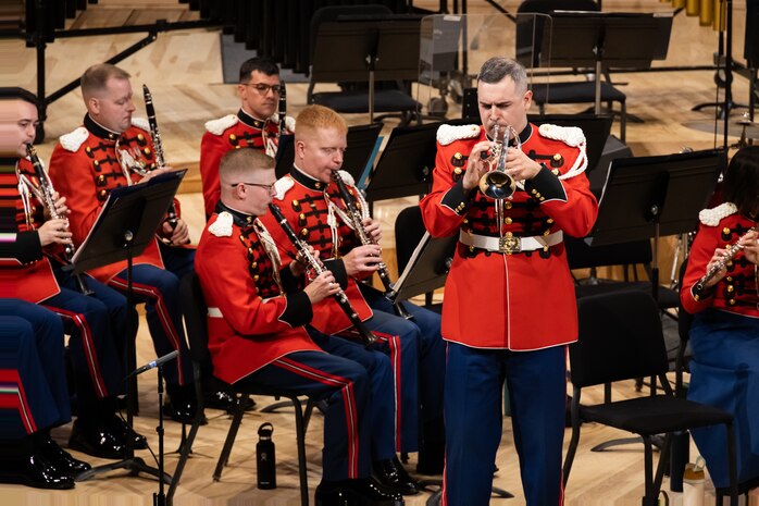 U.S. Marines with "the President's Own" United States Marine Corps Band perform songs during their 2024 National Concert Tour on October 22, 2024, in Ogden, Utah. “The President’s Own” United States Marine Band’s mission is to perform music for the President of the United States and the Commandant of the Marine Corps. Founded in 1798 by an Act of Congress, the Marine Band is America’s oldest continuously active professional musical organization. (U.S. Marine Corps photo by Cpl. Luis A. Ponce Alavez Jr.)