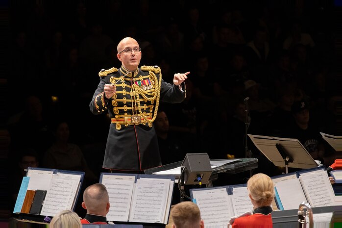 U.S. Marine Corps Lt. Col. Ryan Nowlin, Director of "the President's Own" United States Marine Band and a Broadview Heights, Ohio native, conducts songs from their 2024 National Concert Tour. “The President’s Own” United States Marine Band’s mission is to perform music for the President of the United States and the Commandant of the Marine Corps. Founded in 1798 by an Act of Congress, the Marine Band is America’s oldest continuously active professional musical organization. (U.S. Marine Corps photo by Cpl. Luis A. Ponce Alavez Jr.)