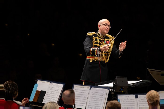 U.S. Marine Corps Lt. Col. Ryan Nowlin, Director of "the President's Own" United States Marine Band and a Broadview Heights, Ohio native, conducts songs from their 2024 National Concert Tour. “The President’s Own” United States Marine Band’s mission is to perform music for the President of the United States and the Commandant of the Marine Corps. Founded in 1798 by an Act of Congress, the Marine Band is America’s oldest continuously active professional musical organization. (U.S. Marine Corps photo by Cpl. Luis A. Ponce Alavez Jr.)