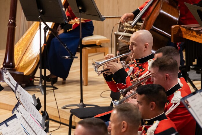 U.S. Marines with "the President's Own" United States Marine Corps Band perform songs during their 2024 National Concert Tour on October 22, 2024, in Ogden, Utah. “The President’s Own” United States Marine Band’s mission is to perform music for the President of the United States and the Commandant of the Marine Corps. Founded in 1798 by an Act of Congress, the Marine Band is America’s oldest continuously active professional musical organization. (U.S. Marine Corps photo by Cpl. Luis A. Ponce Alavez Jr.)