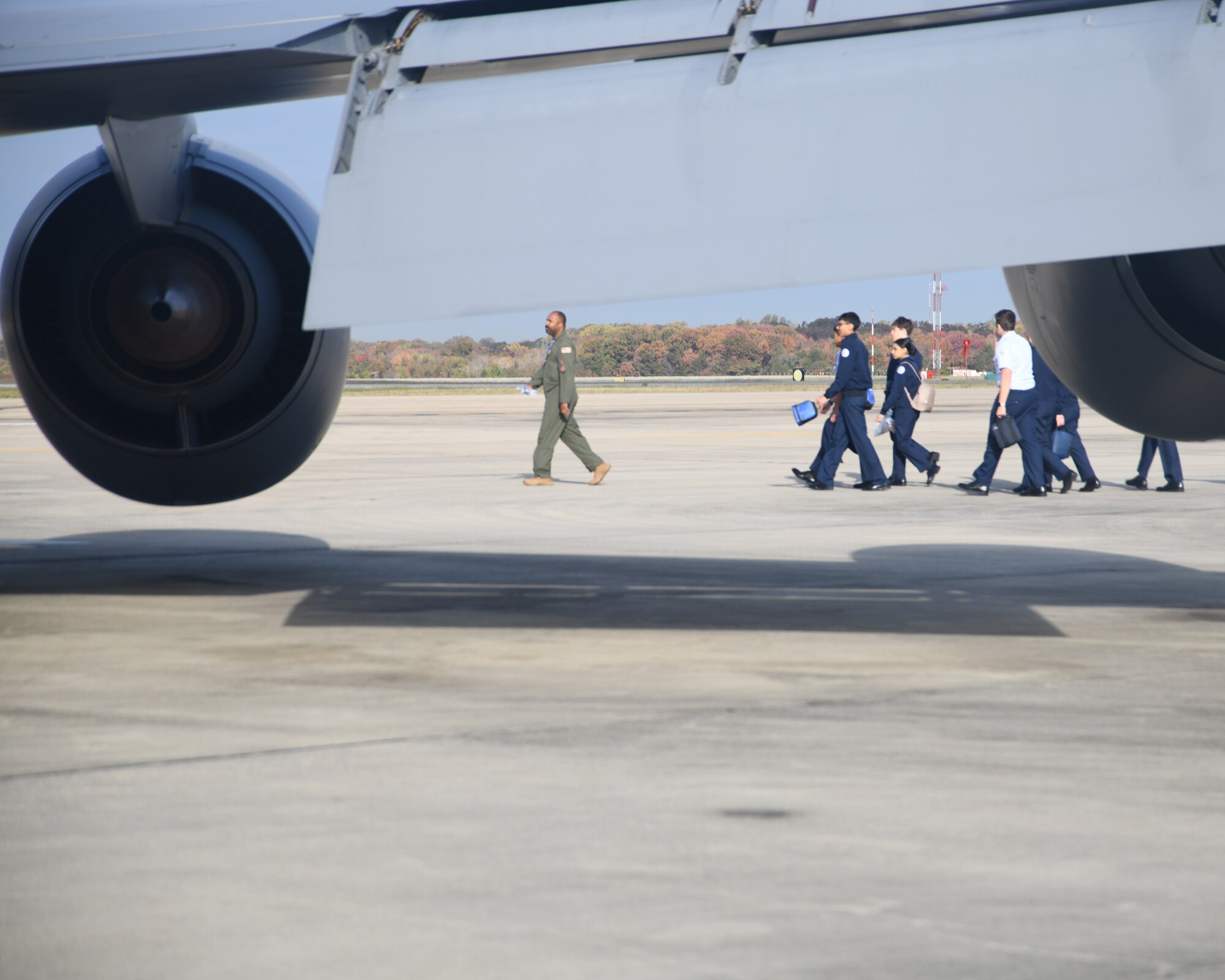 Air Force JROTC cadets from Deep Run High School in Glen Allen, Va., participate in an orientation flight with the 459th Air Refueling Wing on Oct. 29, 2024. (U.S. Air Force photo by Lt. Col. Timothy Smith)
