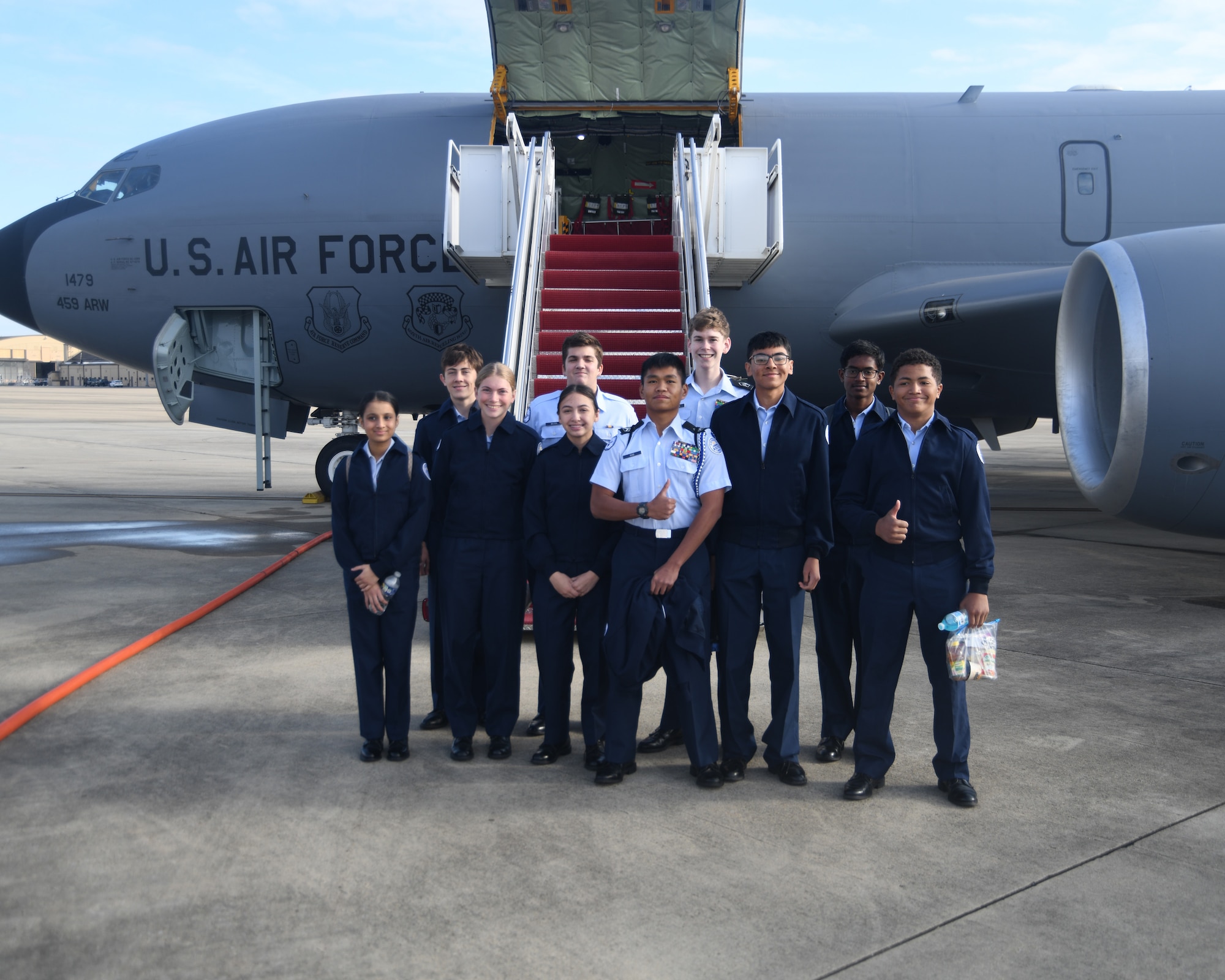 Air Force JROTC cadets from Deep Run High School in Glen Allen, Va., participate in an orientation flight with the 459th Air Refueling Wing on Oct. 29, 2024. (U.S. Air Force photo by Lt. Col. Timothy Smith)
