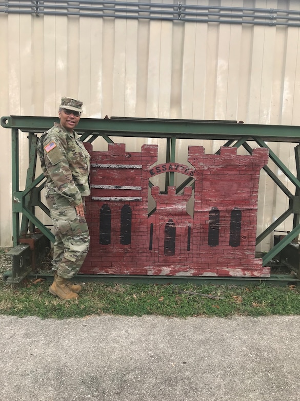 Beverly Youngblood, St. Louis District Equal Employment specialist with the U. S. Army Corps of Engineers castle at Fort Leonard Wood’s U. S. Army Engineer Museum. Youngblood serves as the Division Sexual Assault Prevention and Response Coordinator/Human Resource Specialist in the 102d Training Division at Fort Leonard Wood.