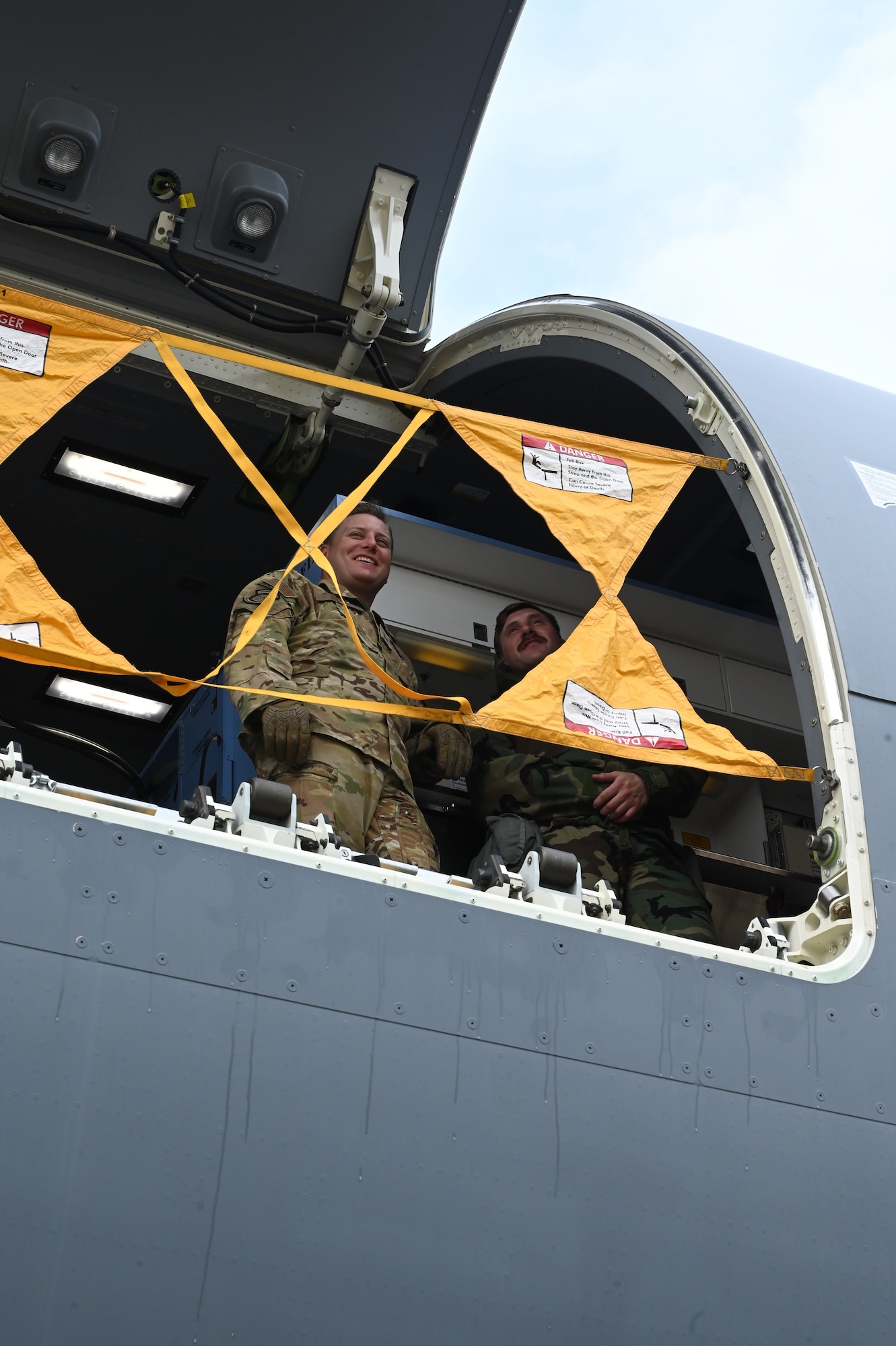 people look out from an aircraft