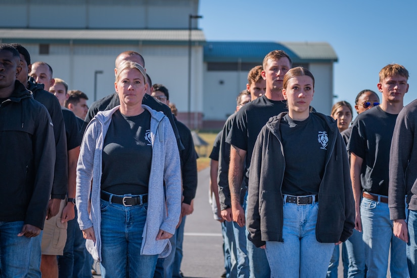 Marybeth Cole and her daughter, Blair Hesen, march in formation with the 167th Airlift Wing Student Flight at the 167th Airlift Wing, Martinsburg, West Virginia, Nov. 2, 2024. The mother-daughter duo enlisted together and are members of the 167th Student Flight Program.