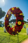 A wreath prepared for the headstone of former Sergeant Major of the Marine Corps, Sgt. Maj. Leland D. Crawford, at Fort Rosecrans National Cemetery, San Diego, California, Nov. 10, 2024. The wreath laying ceremonies are a continuing part of the Marine Corps birthday tradition and honor the service to Corps and Country. (U.S. Marine Corps photo by Cpl. Francisco Angel)