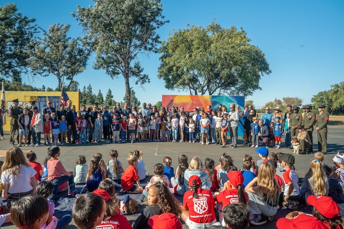 Sunset Hills Elementary School recognizes active duty, and retired family and staff members in attendance, during a veteran’s appreciation day event, San Diego, Nov. 7, 2024. Sunset Hills Elementary school held the event to showcase the brave men and women who serve this country and in the local community. (U.S. Marine Corps photo by Cpl. Francisco Angel)