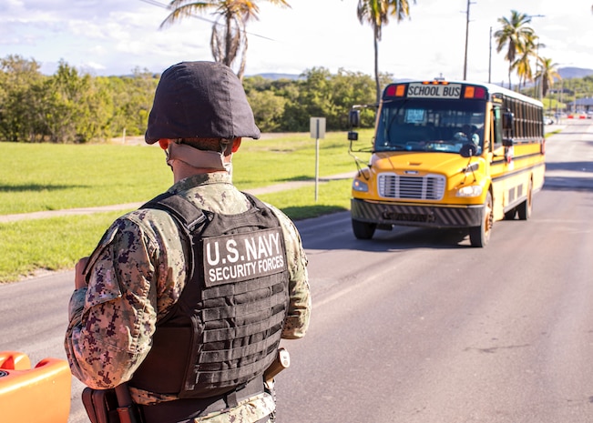 MA Stands Guard for Bus