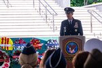 Gen. Kevin Schneider, Pacific Air Forces commander, delivers a Veterans Day address during a ceremony at the National Memorial Cemetery of the Pacific, Hawaiʻi, Nov. 11, 2024. Established to honor all who have served, Veterans Day pays tribute to the sacrifices made in the name of freedom and national service.