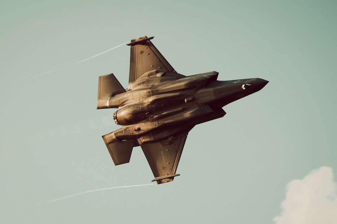A U.S. Marine Corps F-35B Lightning II attached to Marine Fighter Attack Squadron (VMFA) 225, 15th Marine Expeditionary Unit, conducts a panel check during an air power demonstration aboard the amphibious assault ship USS Boxer (LHD 4) in the Pacific Ocean Nov. 10, 2024. The demonstration was held to celebrate the 249th Marine Corps birthday. Elements of the 15th MEU are currently embarked aboard Boxer and are conducting routine operations in U.S. 3rd Fleet. (U.S. Marine Corps photo by Cpl. Luis Agostini)
