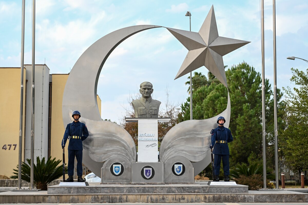 Members of the Turkish air force stand during the Atatürk Memorial Day ceremony
