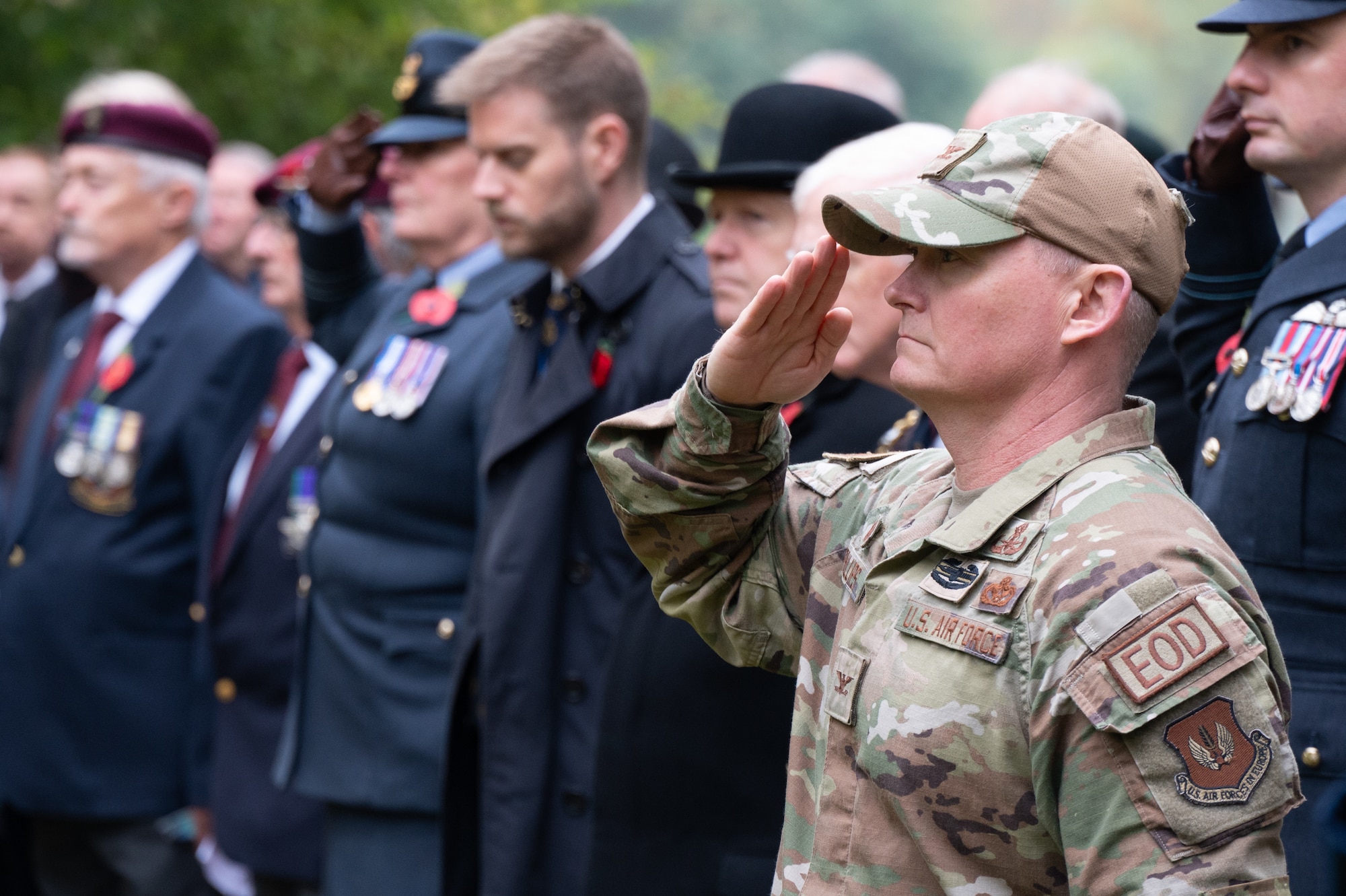 U.S. Air Force Col. D. Landon Phillips, 501st Combat Support Wing commander, salutes