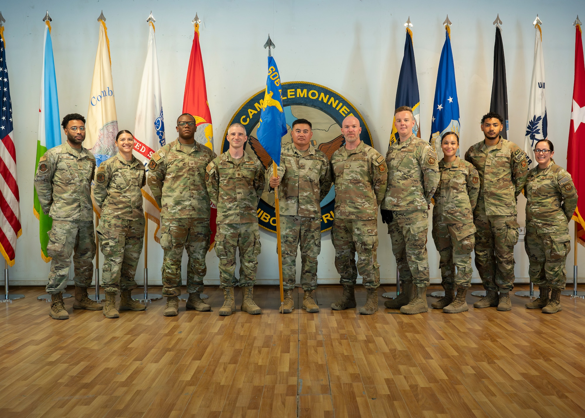 Members of the 606th Air Control Squadron gather for a group photo.