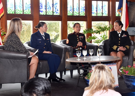 SAN ANTONIO – (Nov. 7, 2024) – Marine Gunnery Sgt. Jocelyn Lopez, staff non-commissioned officer-in-charge, Marine Recruiting Sub-Station (RSS) De Zavala, shared her experience as a woman serving in the U.S. Marine Corps at the Women in the Military Luncheon held in support of Celebrate America’s Military (CAM) at SeaWorld. The event, hosted by the Greater San Antonio Chamber of Commerce and its sponsors, provided attendees the opportunity to hear from Lopez along with Navy Capt. Neva Fuentes, Nurse Corps, dean of Academic Affairs, Medical Education and Training Campus (METC) and Coast Guard Petty Officer 3rd Class Liana Sanchez assigned to the Coast Guard Cryptologic Unit Texas (CGCU-TX). Since 1970, the San Antonio Chamber of Commerce has organized CAM as an annual tribute to the military in San Antonio, also known as Military City USA. The two-week celebration, held during the first few weeks of November, features more than a dozen events, proudly presented with community partners, making it the largest event of its kind nationwide. (U.S. Navy photo by Burrell D. Parmer, NAMRU San Antonio Public Affairs/Released)