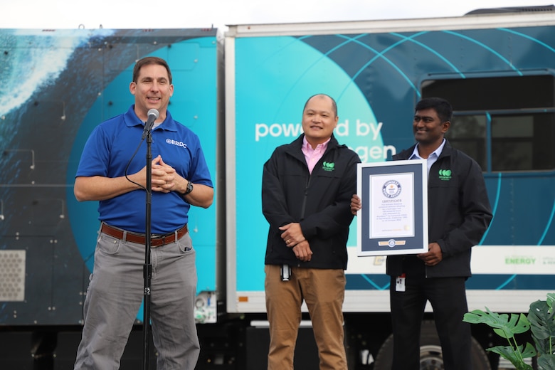 ERDC's Nick Josefik speaking on the record-setting journey in West Sacramento, California