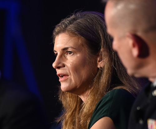 Ms. Katharine Kelley, U.S. Space Force Deputy Chief of Space Operations for Human Capital takes part in a panel discussion at the Space Training and Readiness Command Partnership Days event in Reston, Va., Oct. 31, 2024.