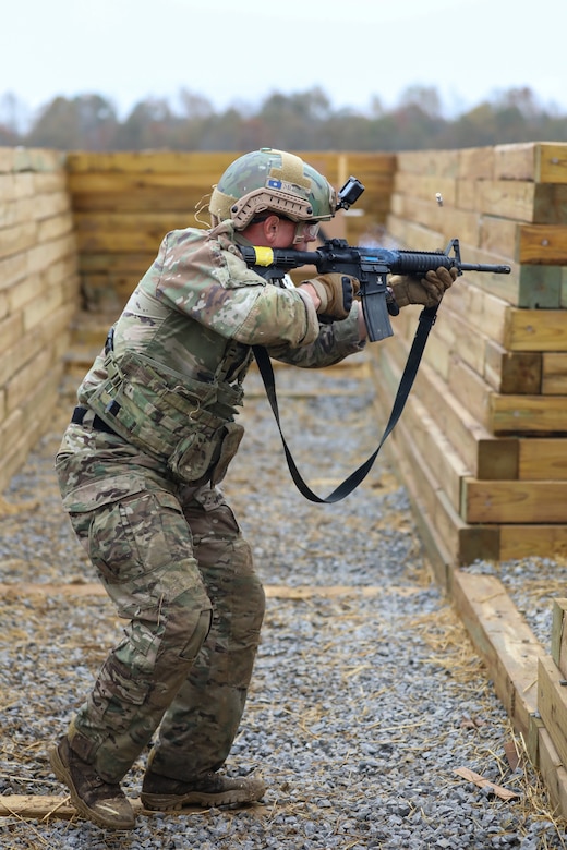 U.S. Army Sgt. Shea Moody, an infantryman with Bravo Company, 1-149th Infantry Regiment, neutralizes a target during the 2025 Kentucky Best Warrior Competition held at Wendell H. Ford Regional Training Center in Greenville, Kentucky, Nov. 6, 2024. This competition showcases the adaptiveness, resilience, and lethality of our forces, affirming the readiness of National Guard citizen-Soldiers to meet the nation’s challenges.