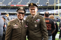 Maj. Gen. Rodney Boyd, the 41st Adjutant General of Illinois and Commander of the Illinois National Guard, left, and Chief of Staff of the United States Army, Gen. Randy George, pause for a photo before the start of the Chicago Bears ‘Salute to Service’ game at Soldier Field, November 10, 2024.